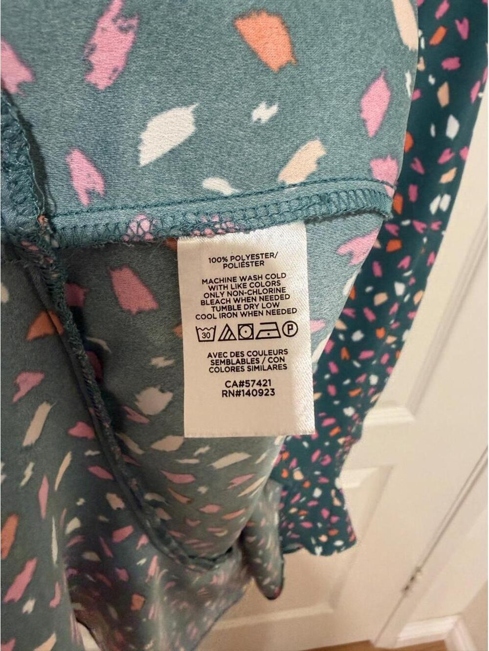 LOFT Womens Teal Green Pink Print Ruffle Sleeve Wrap Dress Size 8 - Picture 5 of 5